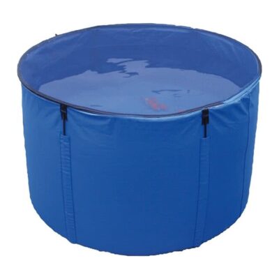Blauwe opvouwbare AquaForte koi bowl van 90 cm doorsnede met afdeknet