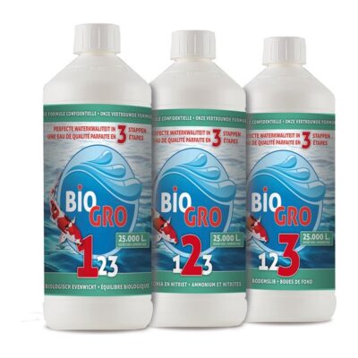 Biogro123 bacteriënpakket met drie flessen van 1 liter voor vijver en filter