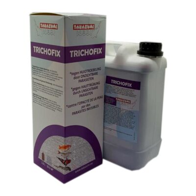 Fles Takazumi Trichofix 1 liter met kaliumpermanganaat tegen huidparasieten